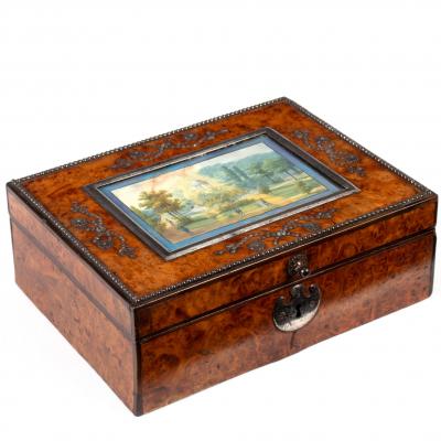 A Regency burr walnut workbox,