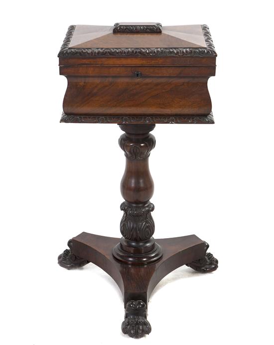 A Regency Carved Mahogany Teapoy
