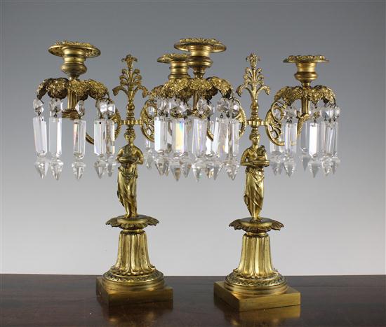 A Regency design gilt brass twin