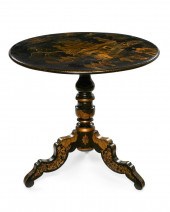 A REGENCY JAPANNED TILT TOP TR