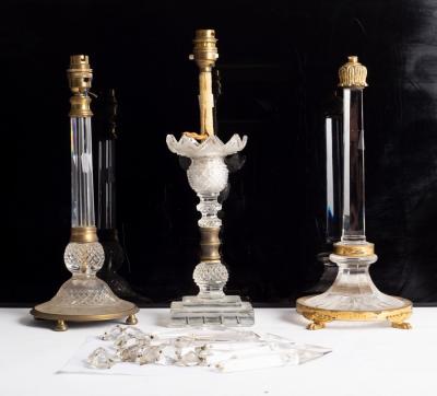 A Regency lustre table light hung