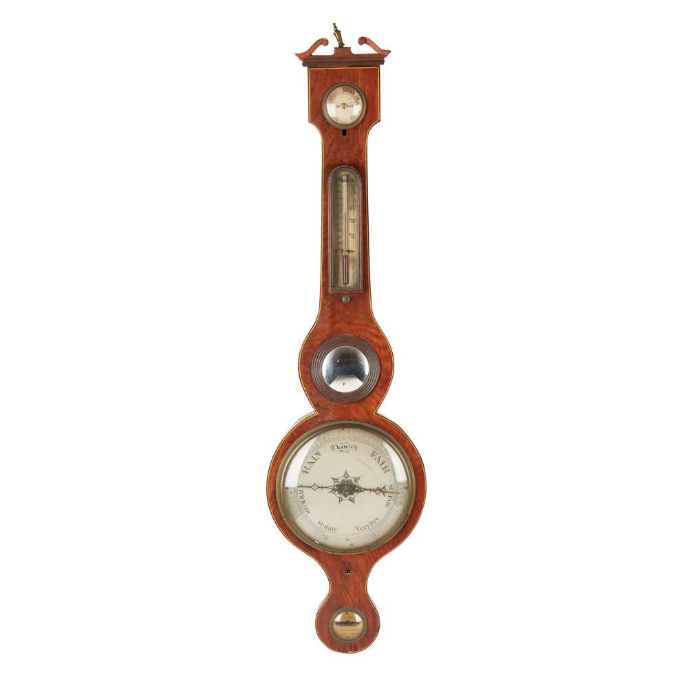 A REGENCY MAHOGANY WHEEL BAROMETER,