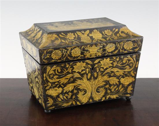 A Regency penwork tea caddy