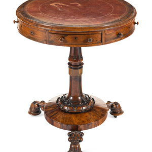 A Regency Rosewood Leather-Top Drum