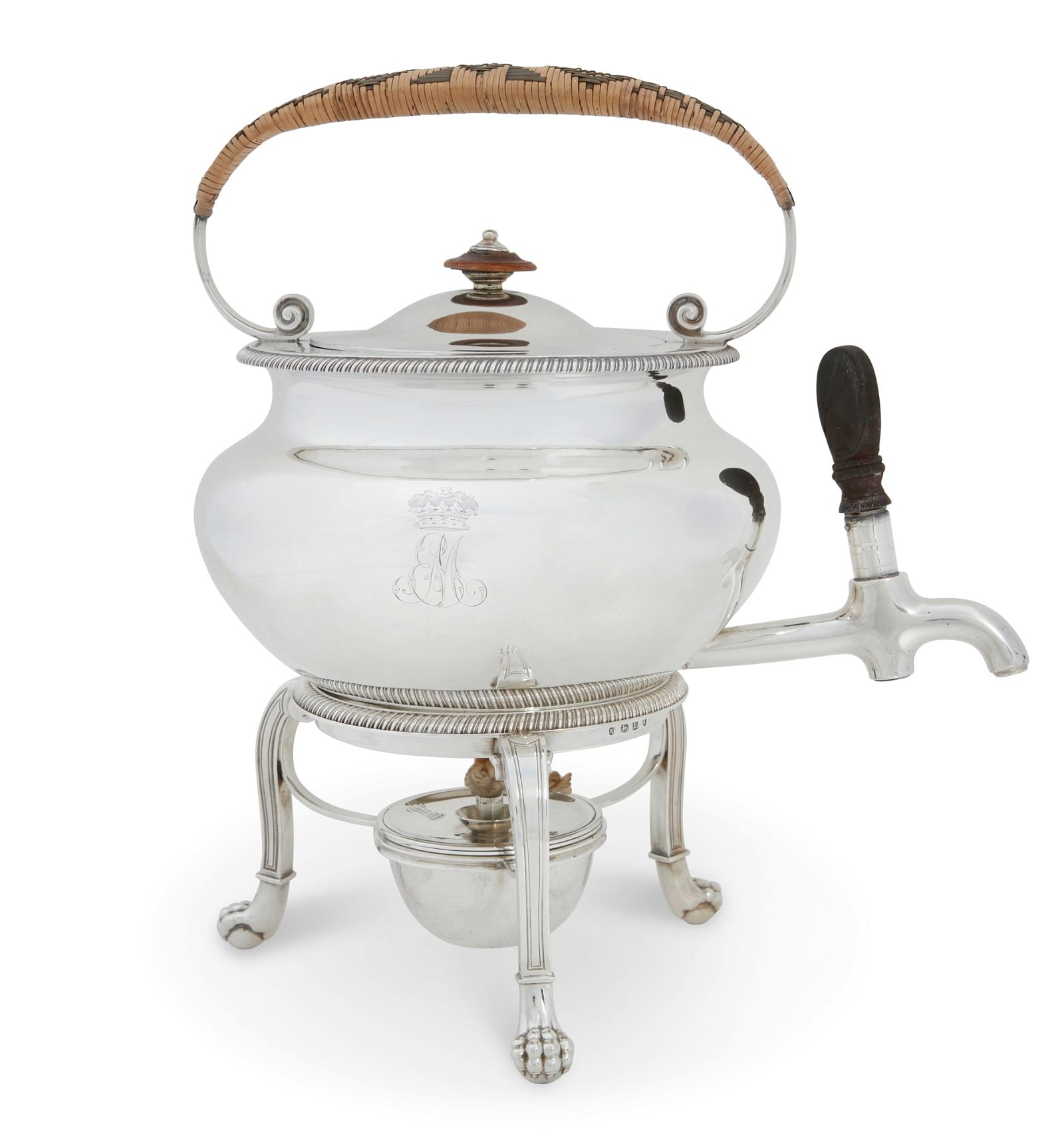 A REGENCY STERLING SILVER KETTLE ON