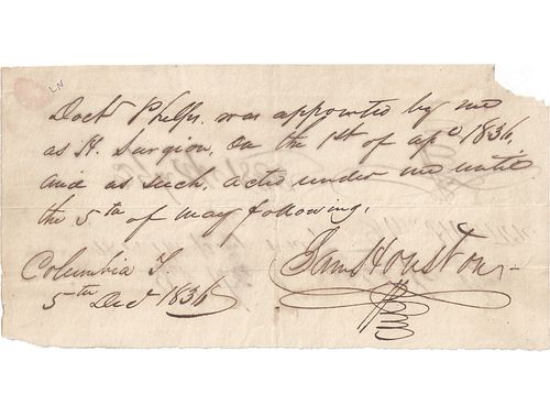 A REPUBLIC OF TEXAS MANUSCRIPT, SAM