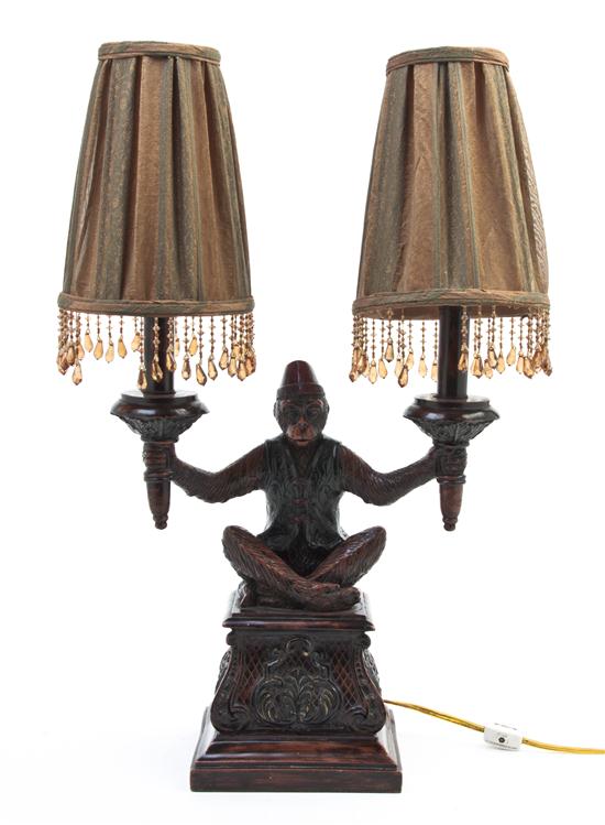 A Resin Figural Two-Light Lamp in