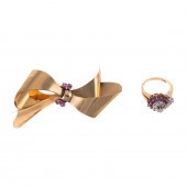 A RETRO BROOCH & RUBY & DIAMON