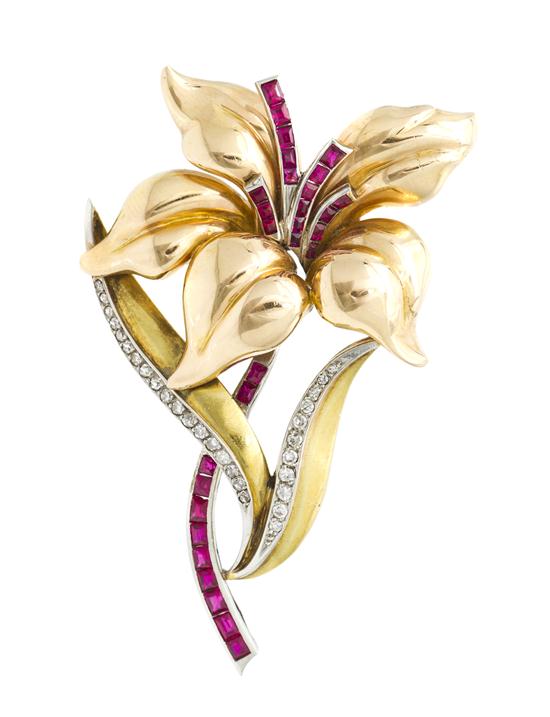 A Retro Platinum Gold Ruby and
