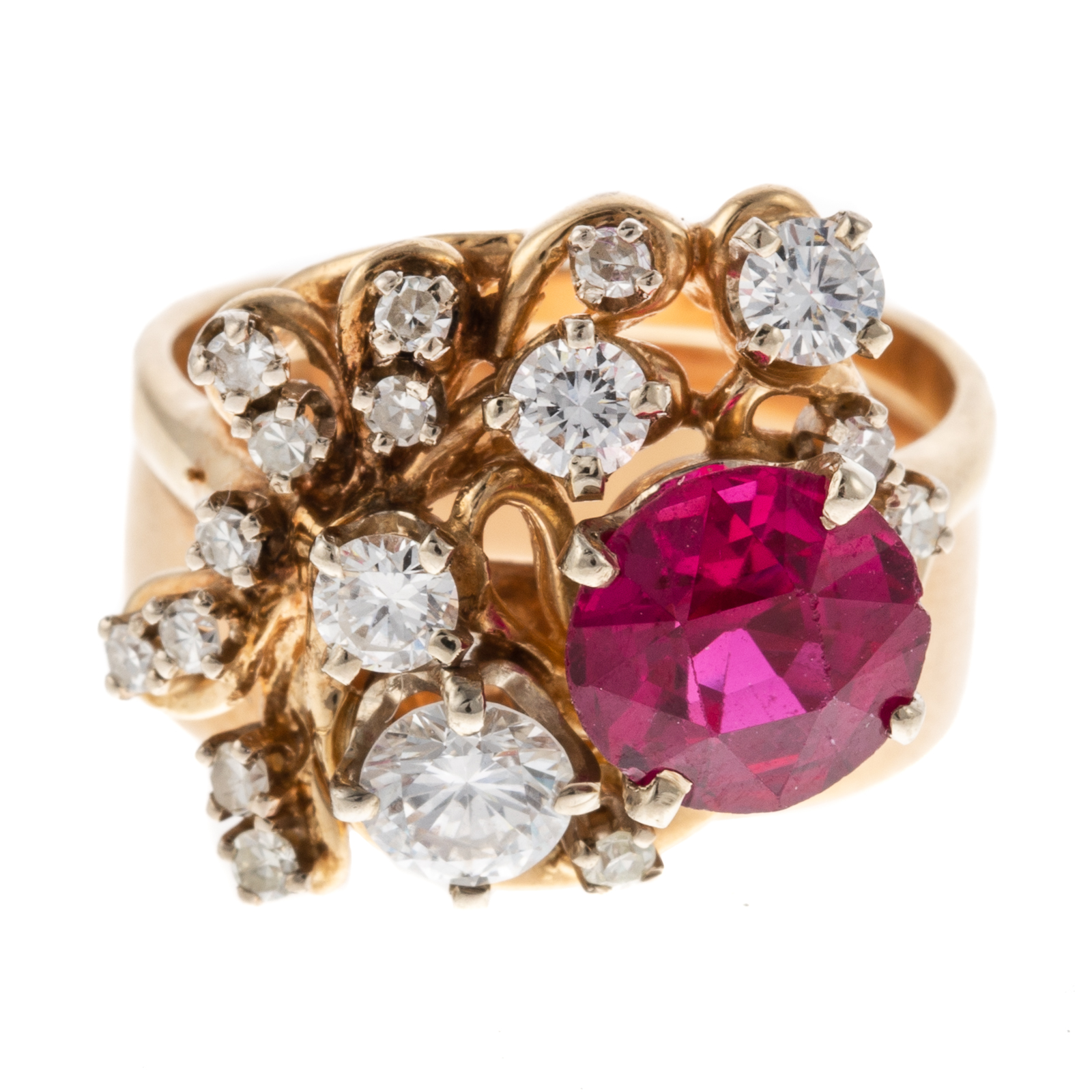 A RETRO RUBY & DIAMOND RING IN