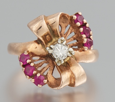 A Retro Style Pink Gold Diamond and