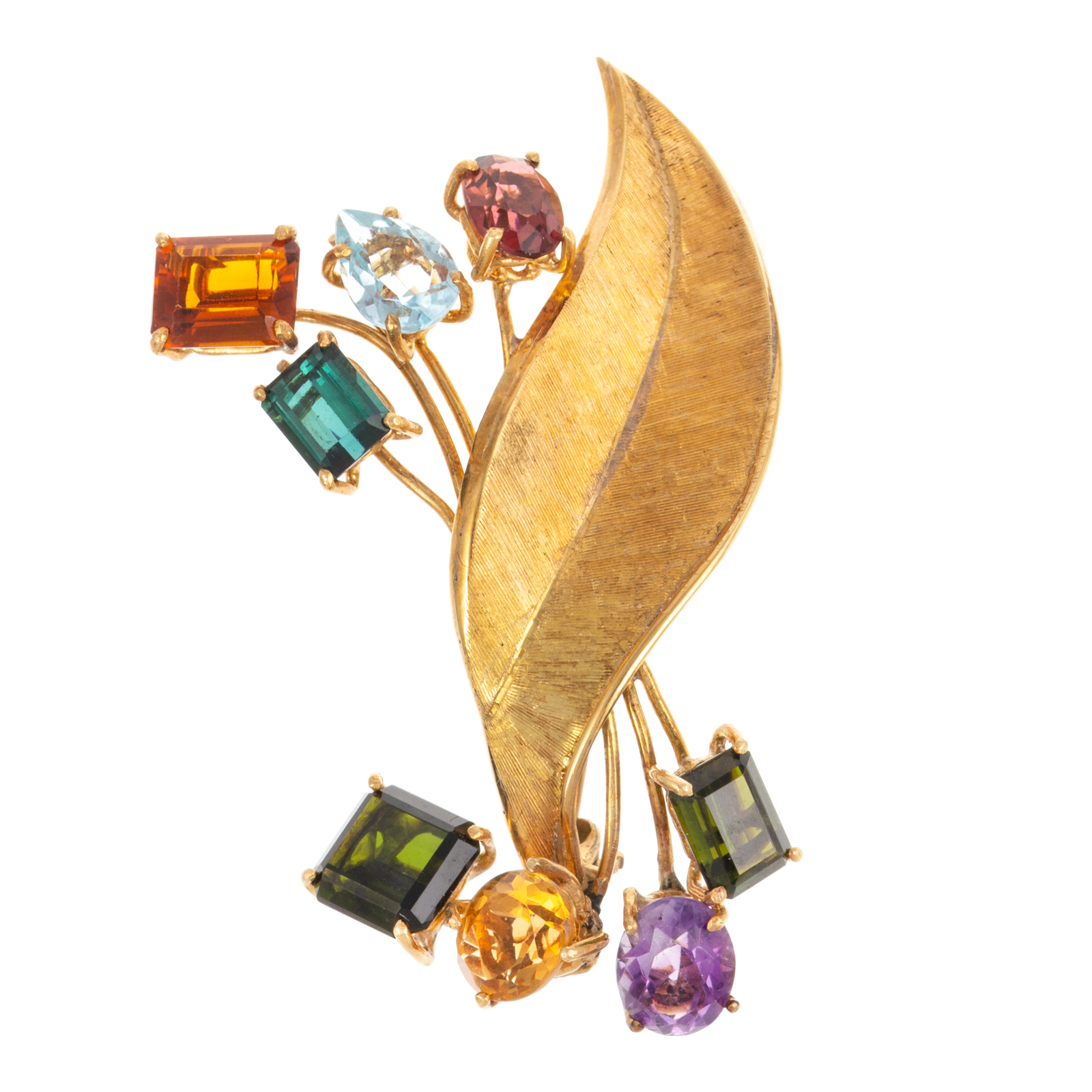 A RETRO TEXTURED LEAF BROOCH IN 14K
