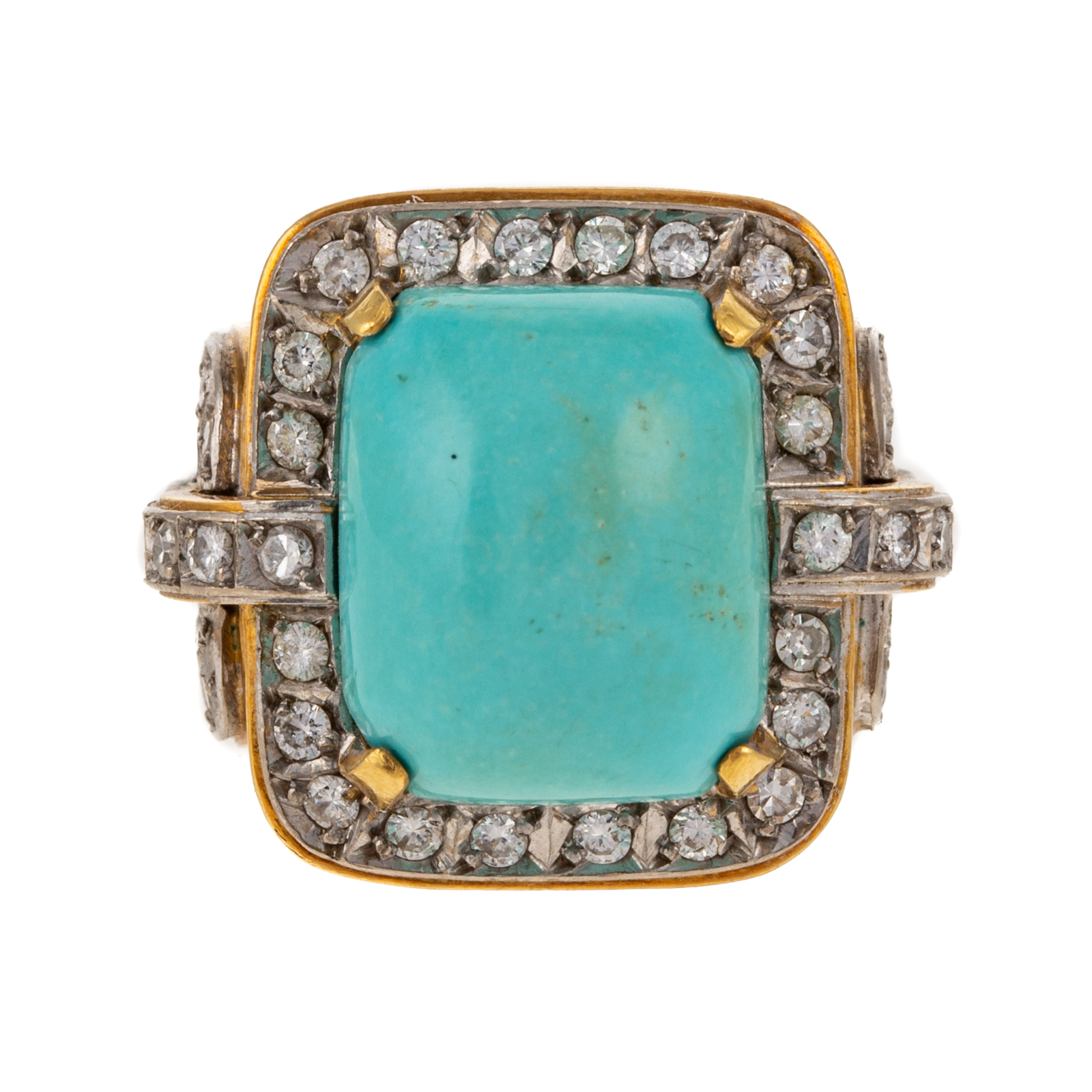 A RETRO TURQUOISE & DIAMOND RING IN