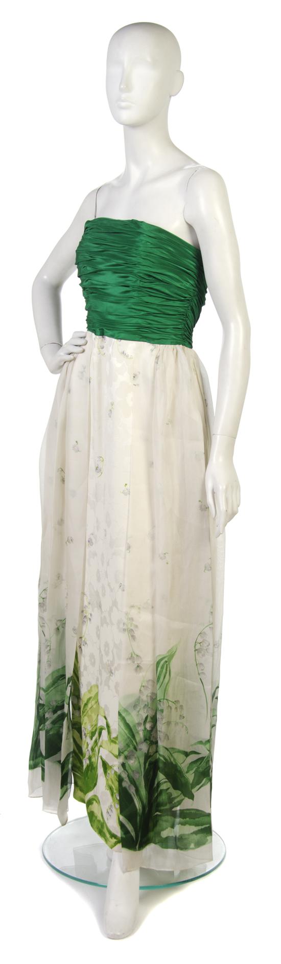 A Richilene Green and Cream Silk