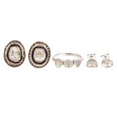 A RING & TWO PAIRS OF EARRINGS