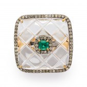 A ROCK CRYSTAL, EMERALD AND DI