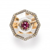 A ROCK CRYSTAL, RUBY AND DIAMO