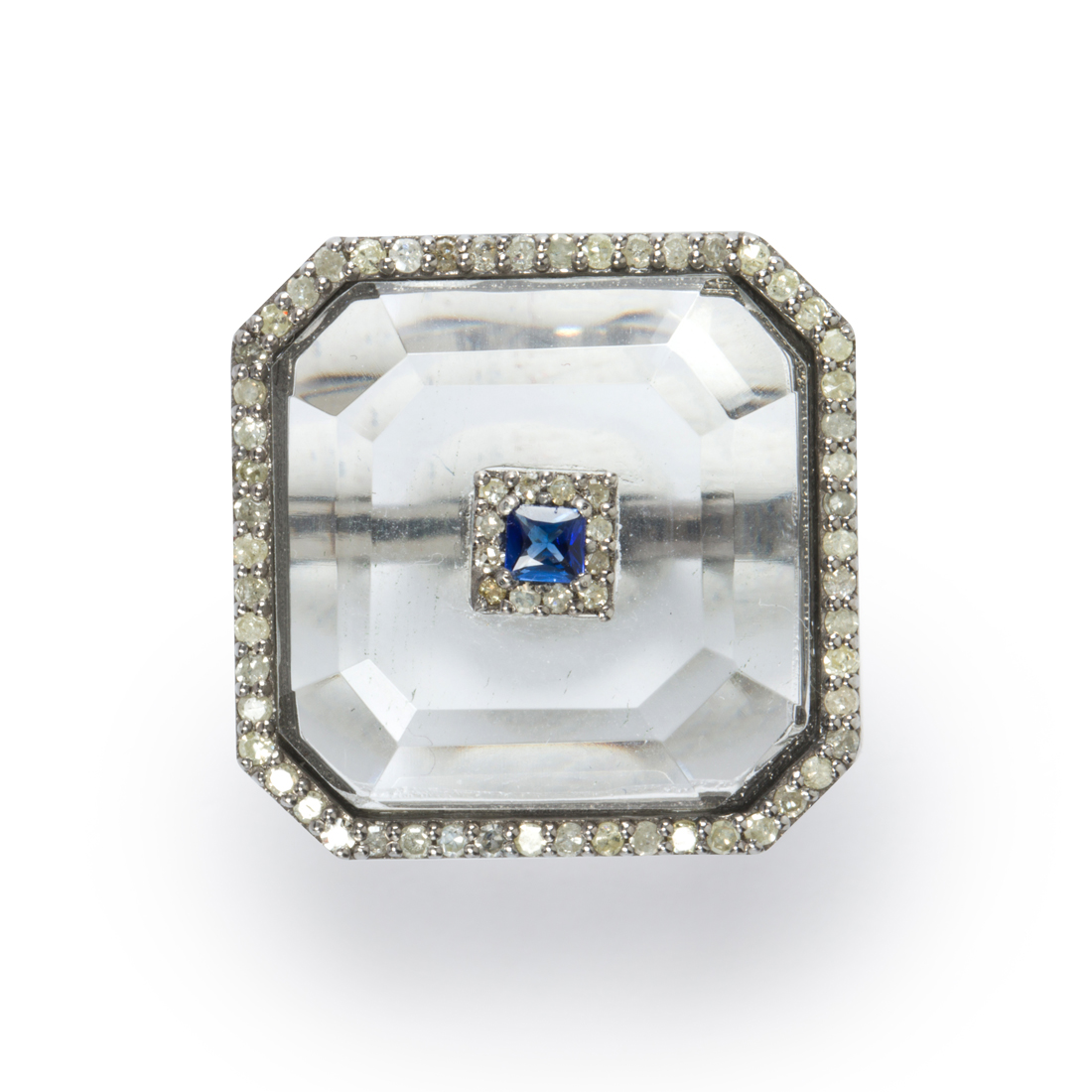 A ROCK CRYSTAL, SAPPHIRE AND