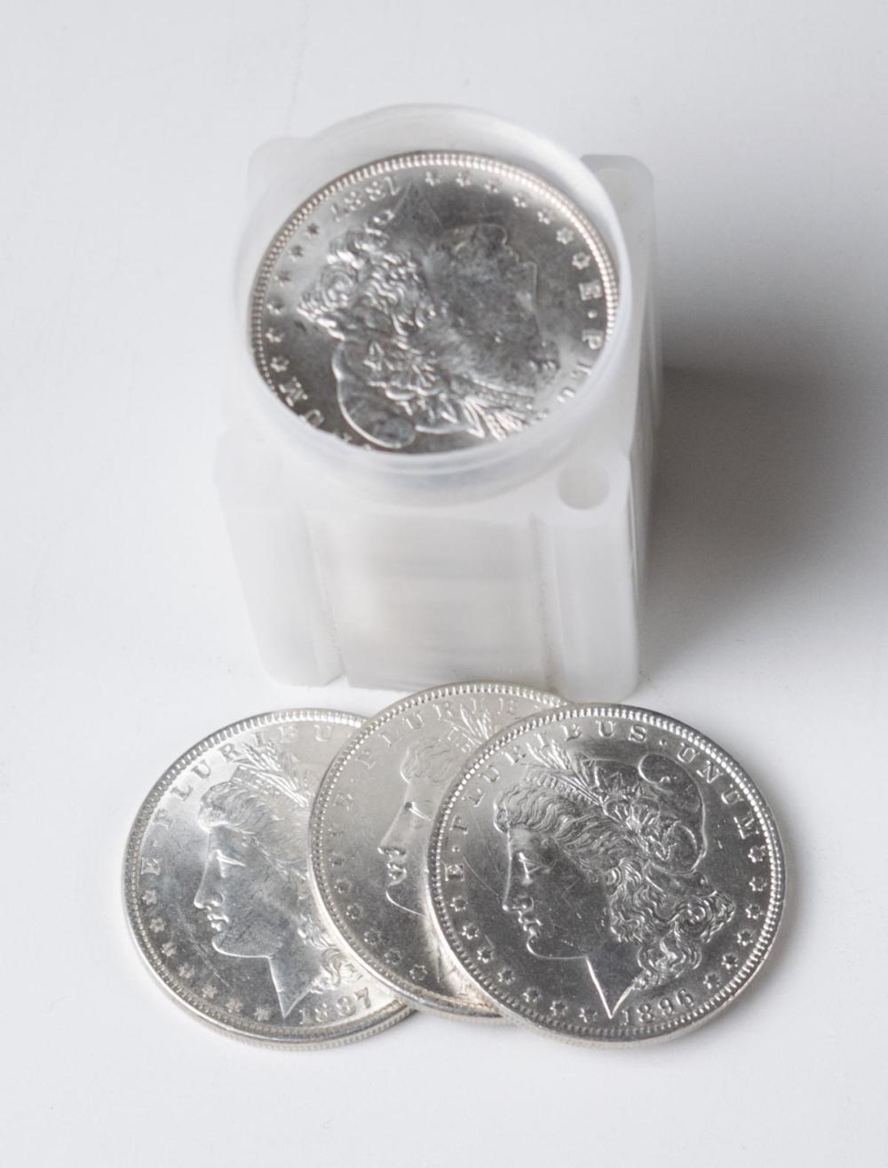 A ROLL OF TWENTY U.S. SILVER MORGAN