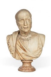 A ROMAN CARVED MARBLE BUST OF