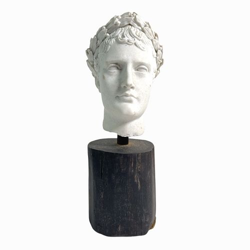 A ROMAN MARBLE HEAD SCULPTURE ON