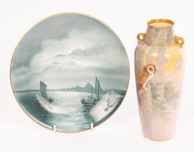 A Royal Worcester vase and a plate,