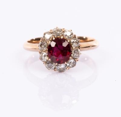 A ruby and diamond cluster ring,