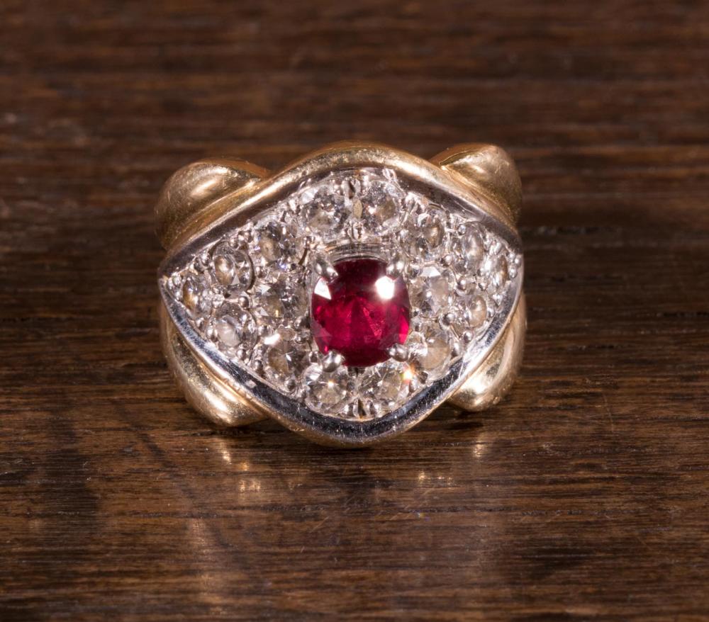 A RUBY AND DIAMOND RINGA RUBY AND