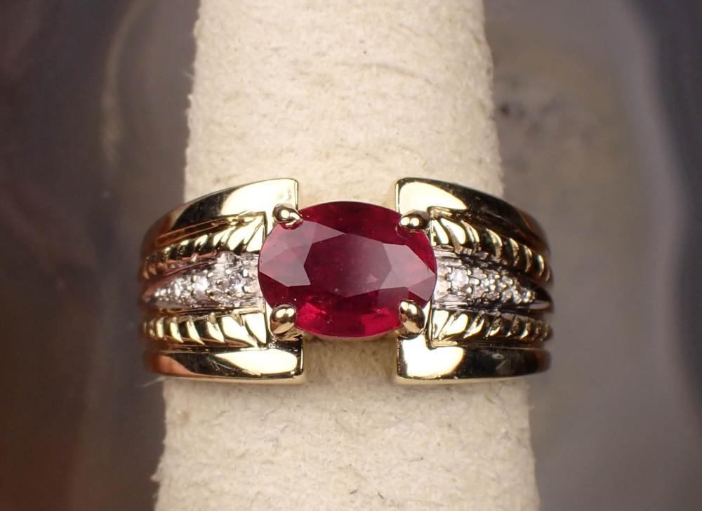 A RUBY AND DIAMOND RINGA RUBY AND
