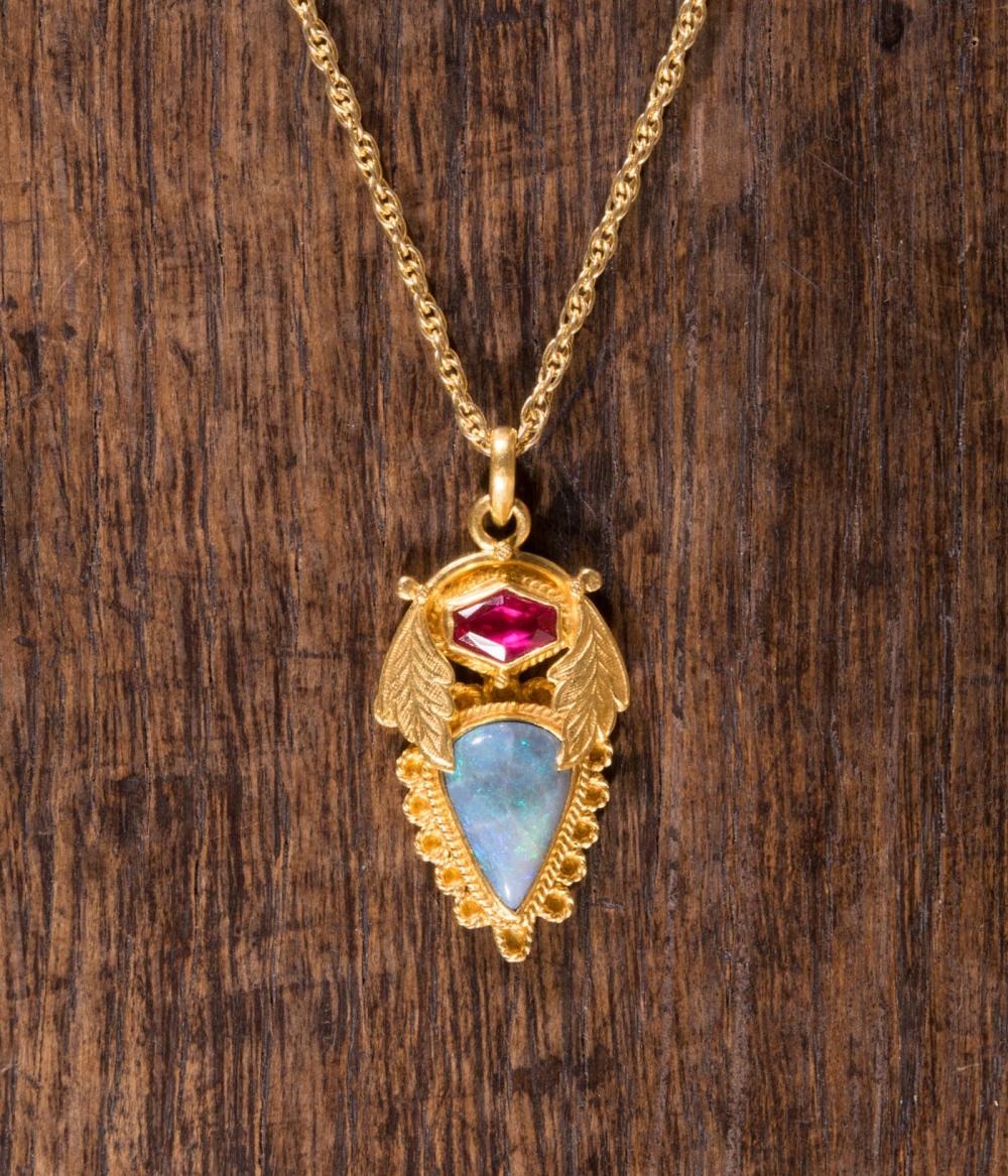 A RUBY AND OPAL PENDANT NECKLACEA