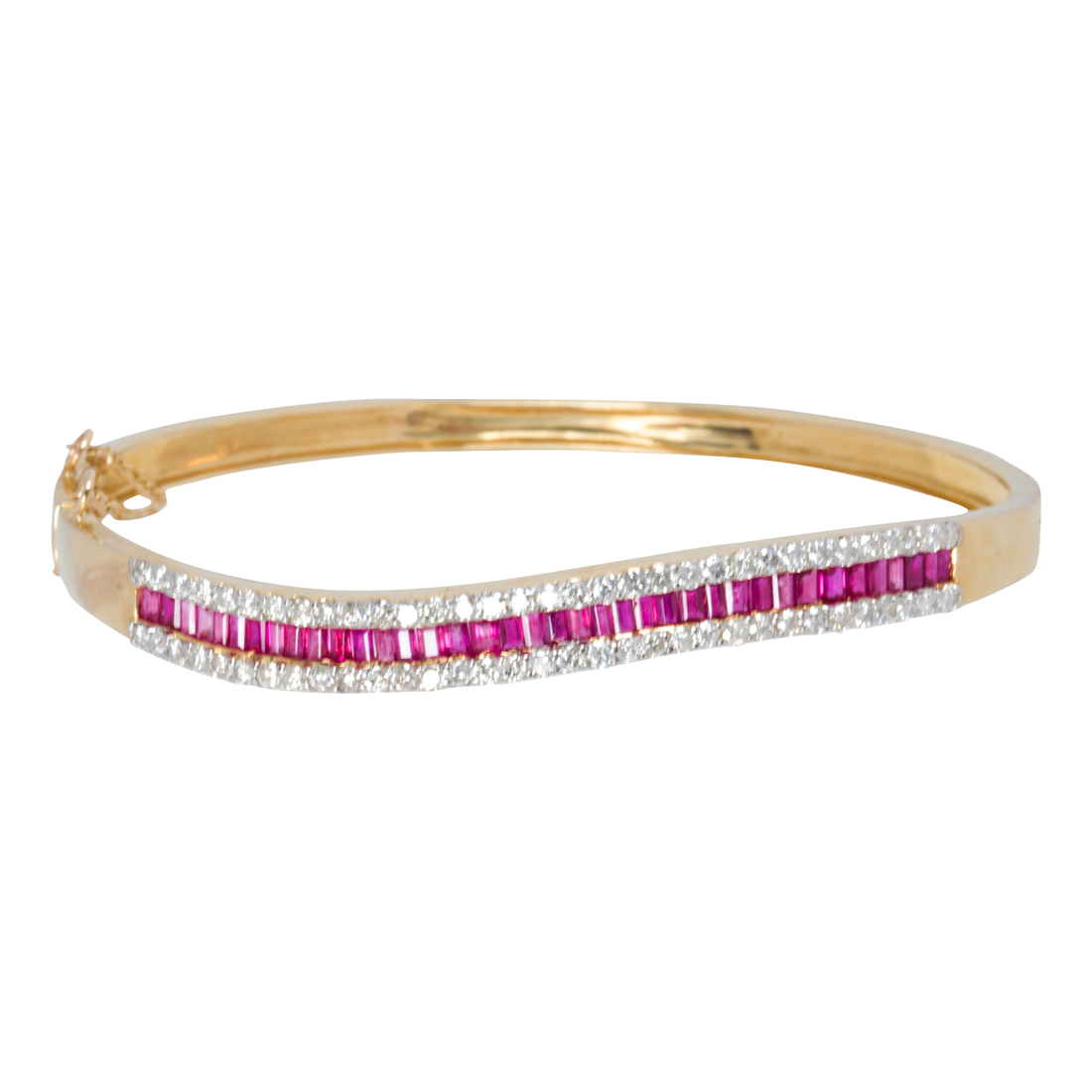 A RUBY, DIAMOND AND 14K BANGLE