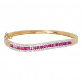 A RUBY, DIAMOND AND 14K BANGLE