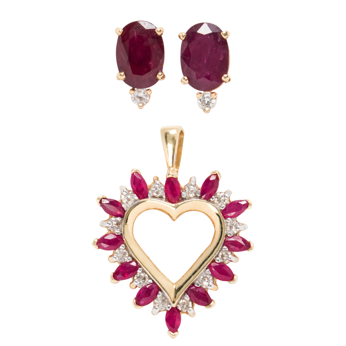 A RUBY, DIAMOND AND 14K GOLD