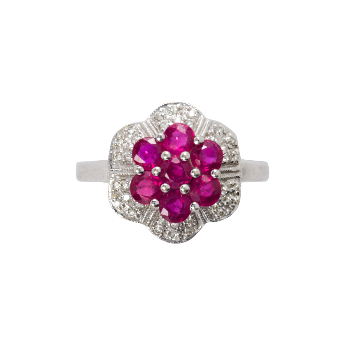 A RUBY, DIAMOND AND 18K WHITE