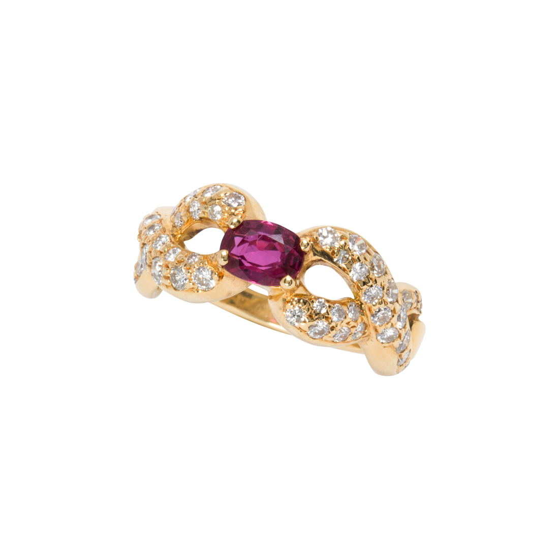 A RUBY, DIAMOND AND 18K GOLD RING A