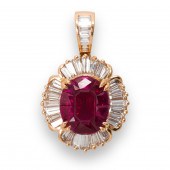A RUBY, DIAMOND AND EIGHTEEN K