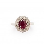 A RUBY, DIAMOND AND EIGHTEEN K