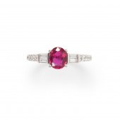 A RUBY, DIAMOND AND EIGHTEEN K