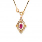A RUBY, DIAMOND AND FOURTEEN K