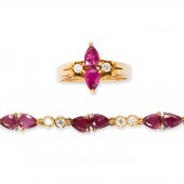 A RUBY, DIAMOND AND FOURTEEN K