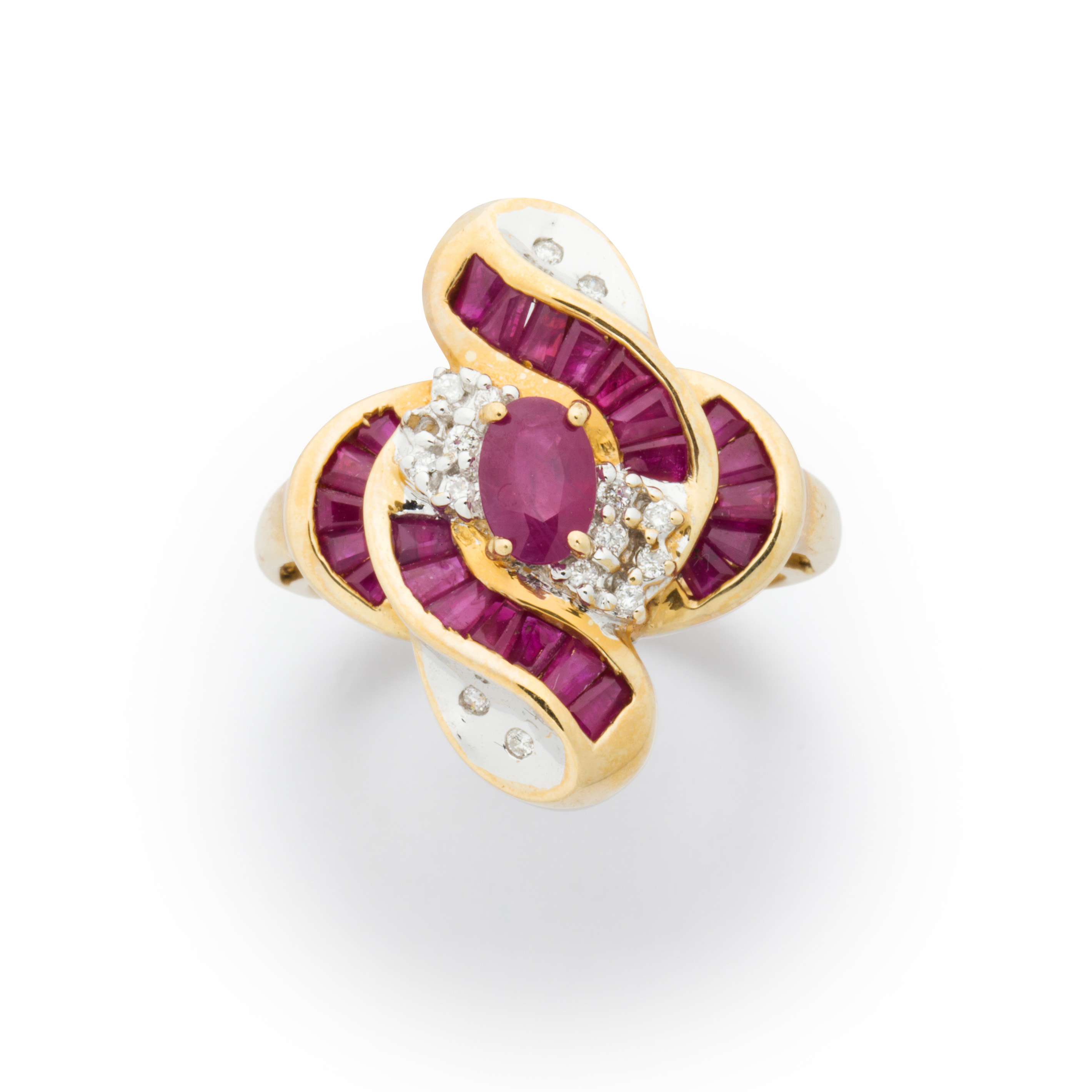 A RUBY, DIAMOND AND FOURTEEN