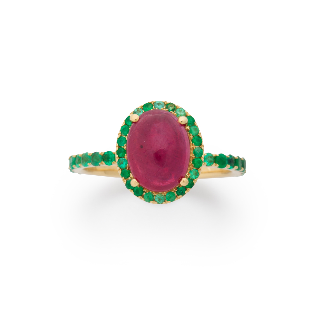 A RUBY, EMERALD AND EIGHTEEN