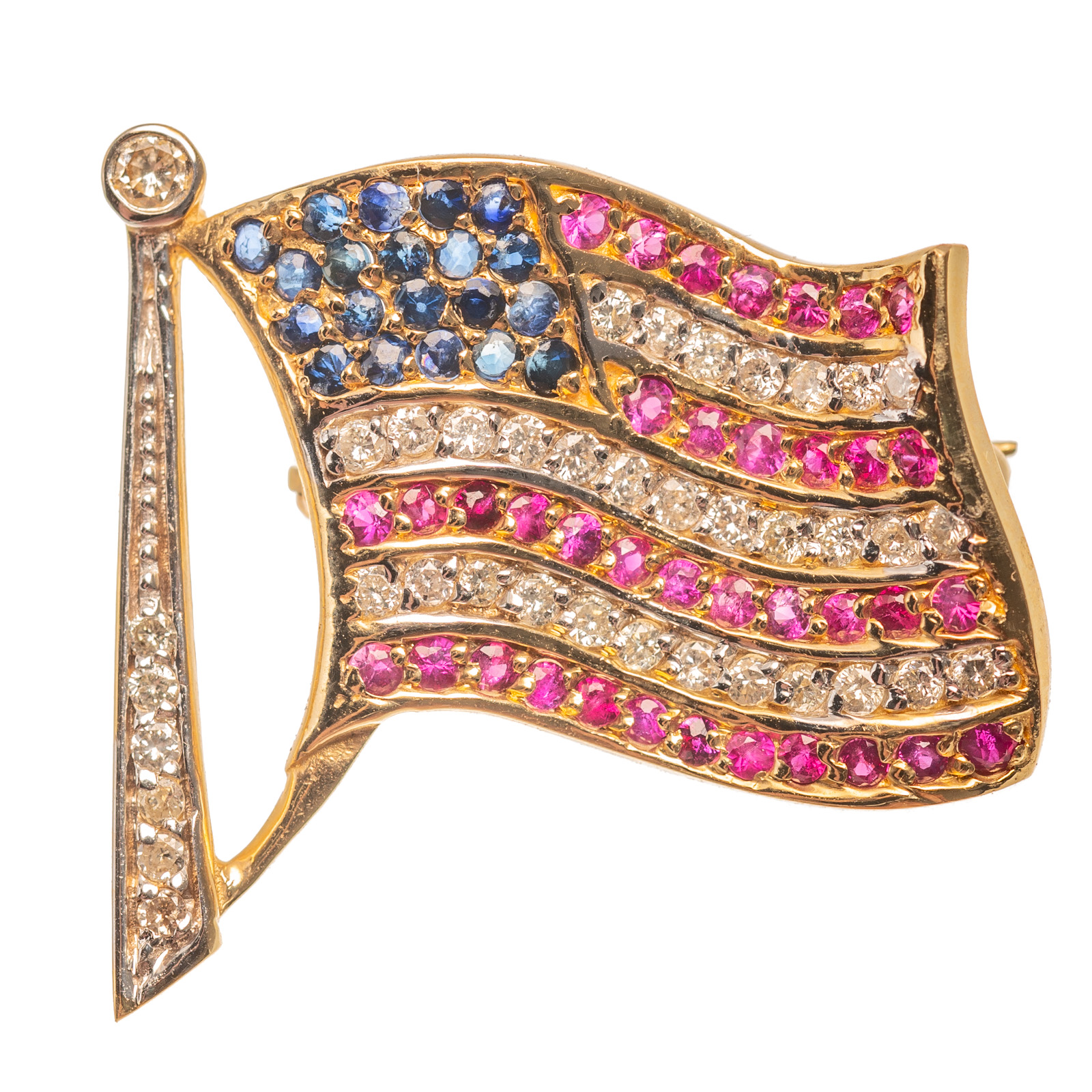A RUBY, SAPPHIRE & DIAMOND FLAG PIN