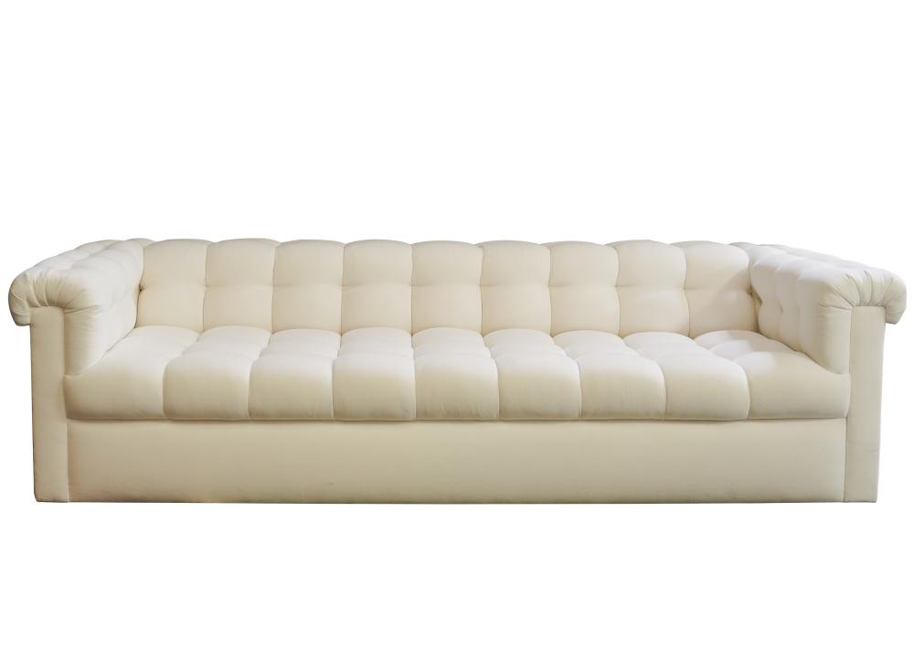 A. RUDIN TUFTED WHITE FABRIC SOFAA.