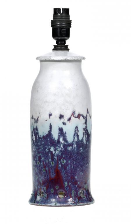 A RUSKIN HIGH FIRED LAMP of slender