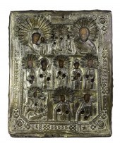A RUSSIAN BRASS OKLAD FEAST IC
