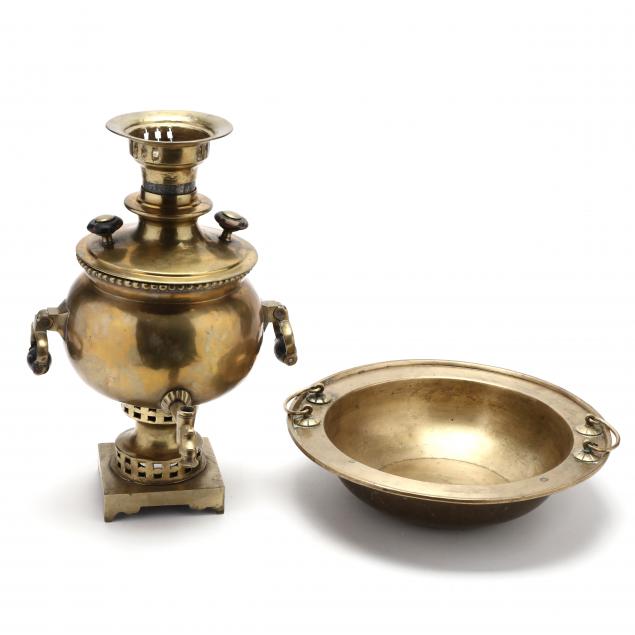 A RUSSIAN BRASS SAMOVAR AND AN EAST