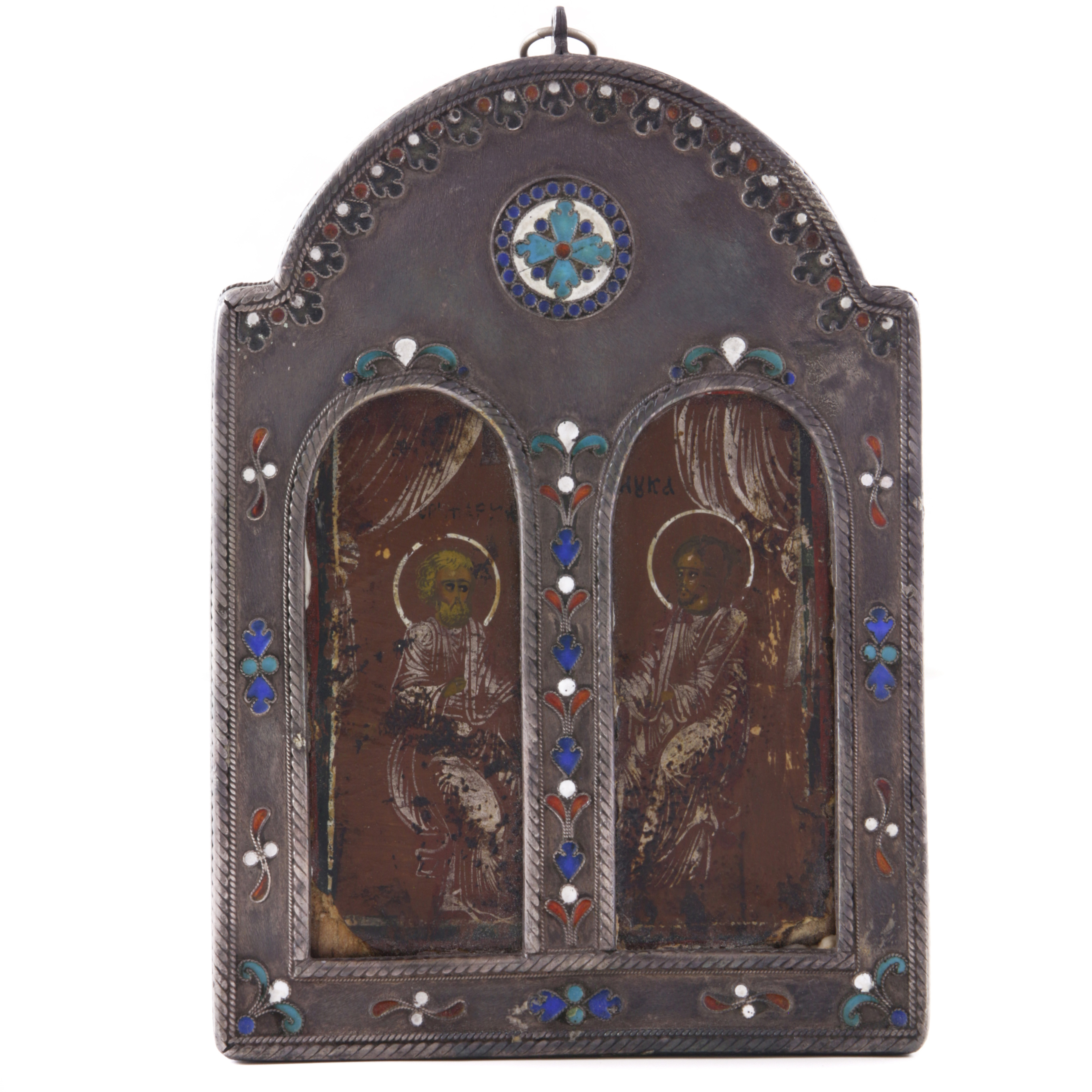 A RUSSIAN CHAMPLEVE ENAMEL SILVER