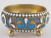 A Russian cloisonne silver sal