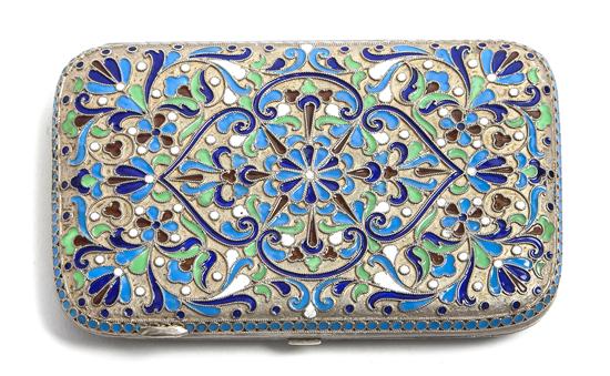 A Russian Enameled Silver Cigarette